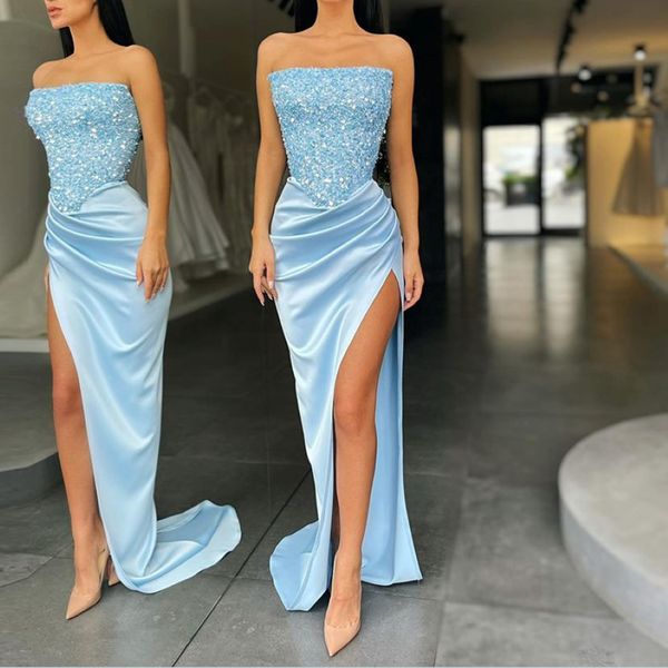 Elegante blaue Abschlussballkleider Wickeln Abendkleid sexy Frauen schlanke Farbe unregelmäßige Kleider Geeigneter Strand im Freien Aktivitäten 032 2881