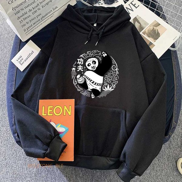 Herren Hoodies Sweatshirts Panda Kungfupanda Hoodie süße Cartoon Grafikdrucke Sweatshirt Flce für Herbst/Winde Kleidung Sudaderas Unisex Pullovers Y240510