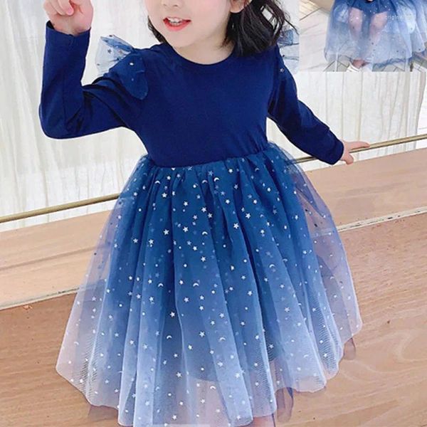 Mädchenkleider Mädchen Star -Verlauf kurzärmelig Kleid Pailletten Mesh Tüll Kinder Kostüm Sternenhimmel Spitzen Rock Prinzessin