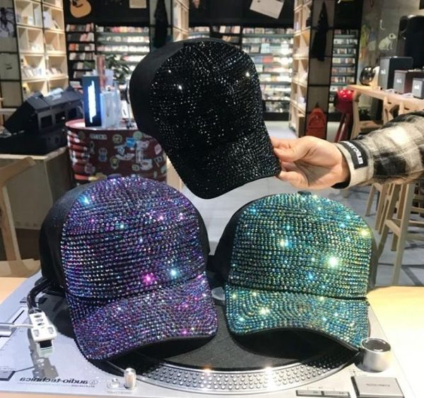 Women039s Cappellino da baseball Cappelli di rinestone Luxury Female Bling Diamond Cap Snap Back Gorras Swag Girl Girl Summer Sun Hat9133541