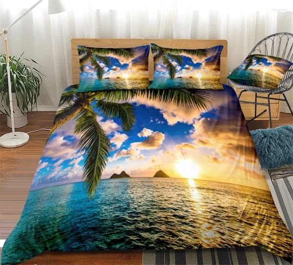 Постилочные наборы с яркой солнцем солнца подвижной подмолочная крышка набор пляжная пляжная картина маслом домашнее текстильное стиль искусства постели