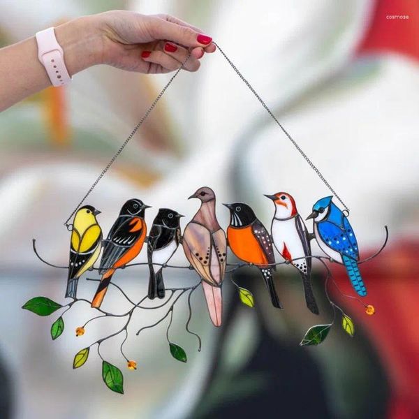 Stivo di festa Acrilico Pannello di uccelli colorati Finestra vetrata Decorazione mura decorazione mini ornamenti per la casa uccelli per pappagalli arte a sospensione per la festa della mamma