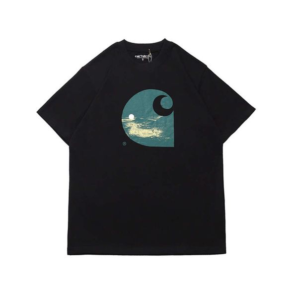 Designer Moda de mangas curtas T Camisetas Toolinging Carhartte Night's Night Moon Ilha Tropical Padrão Impresso Casal Longo Round Neck Trend Mas5