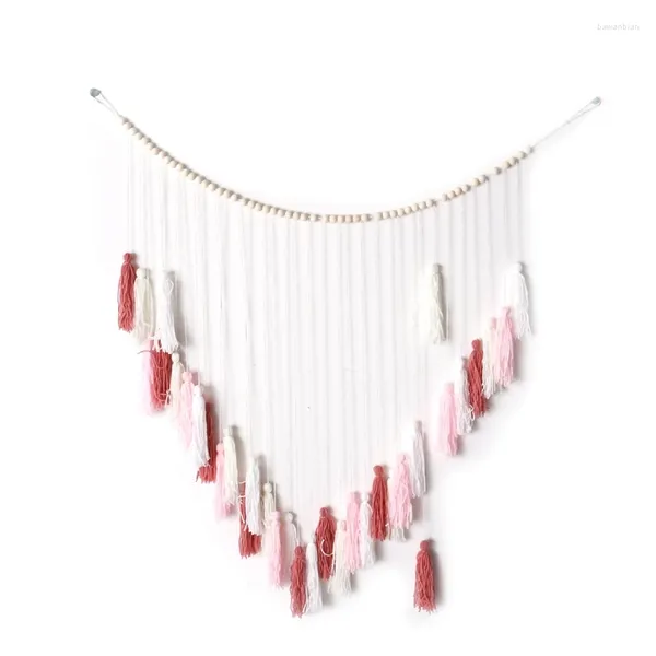 Figurine decorative Macrame Wall Apped-Hanging Apped con perle in legno-decorazione per camera da letto e soggiorno