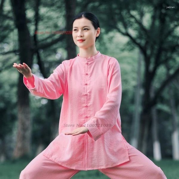 Ethnische Kleidung 2024 Traditionelle chinesische Tai Chi Uniform Baumwolle Wäsche Training Wushu Martial Arts Tops Hosen