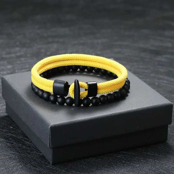 Bracelets de charme Novo 2pcs/set homens pulseira natural de 6 mm de pedra de pedra de pedra de pedra homme de 4 mm de 4 mm de pirata de pulseira masculina presente Y240510