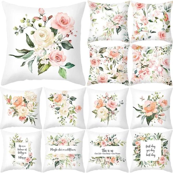Tampas de arremesso de decoração de travesseiro floral aquarela com casos de plantas de 18x18 polegadas Flores de fronhas de impressão Tampa de impressão