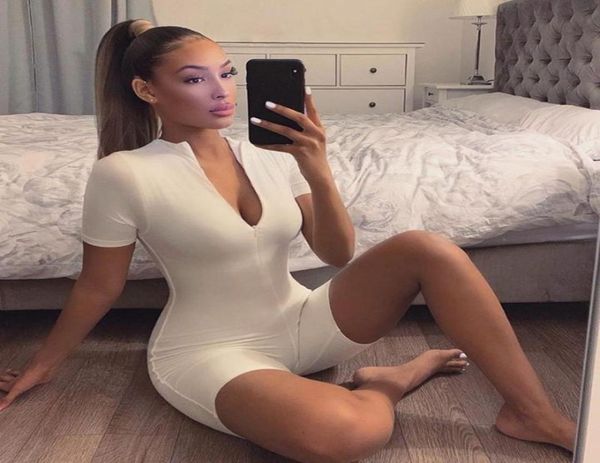 Fitnesskleidung 2022 Sommer Frauen sexy Jumpsuit Herbst Streetwear Skinny Bodycon Sport Solid White Jumuits Strampler Playsuit7461974