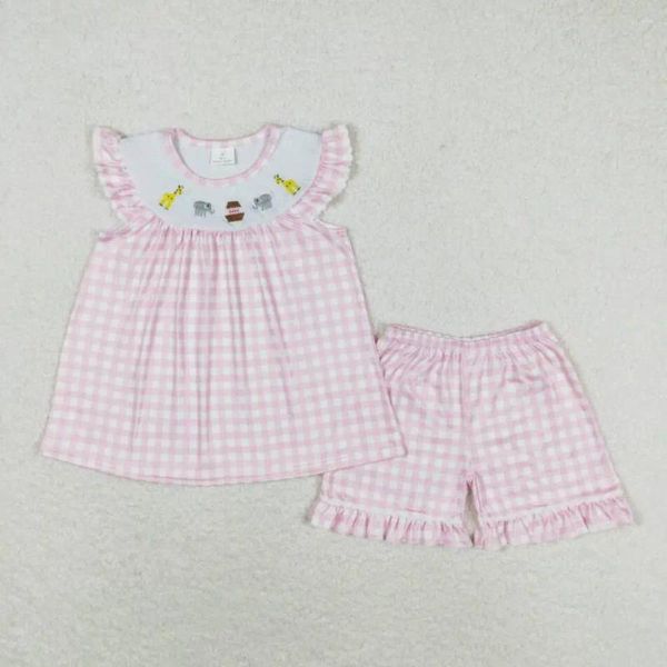 Roupas conjuntos de garotas de meninas de bebê Summer Cófres de verão rosa boutique boutique de mangas curtas Top shorts