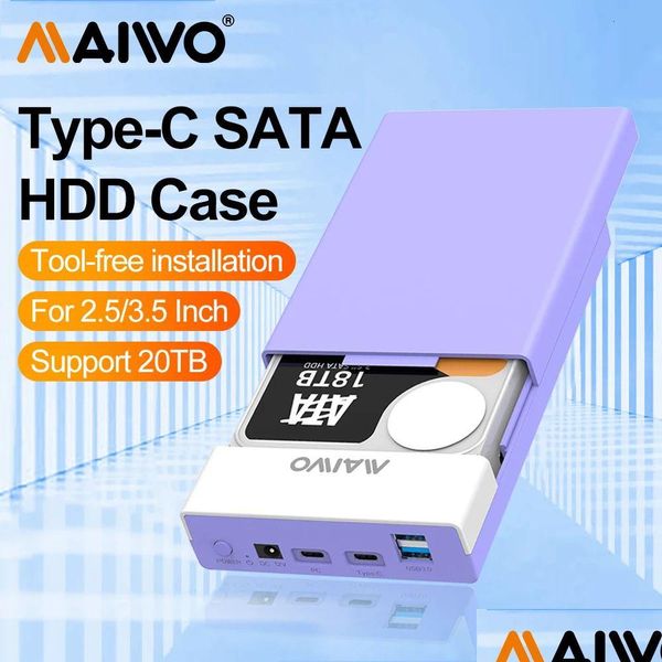 HDD -корпуса MAIWO Внешний корпус жесткого диска для 3,5 2,5 дюйма SATA SSD с USB -концентратором типа C к корпусу адаптера UP 20 ТБ 2403 Otchy