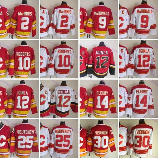 Ucuz Retro Hokey Forması 12 Iginla 2 Macinnis 9 McDonald 10 Roberts 14 Fleury 25 Nieuwendyk 30 Vernon 39 Gilmour 1972-1999 Film Dikişli