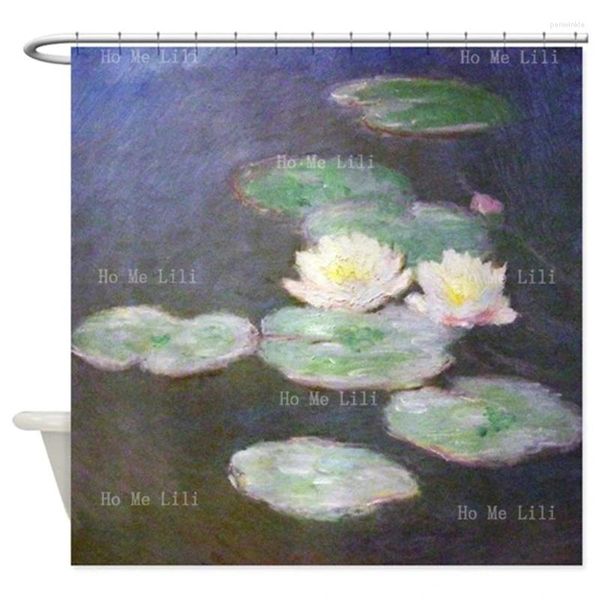 Duschvorhänge Monet Kunst Wasser Lillies Lotus Blätter schweben nachts im See Retro Color Oil Maltes Painting mit Haken