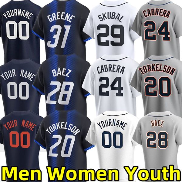 2024 Beyzbol Formaları Miguel Cabrera Javier Baez Spencer Torkelson Riley Greene Akil Baddoo Kenta Maeda Zach McKinstry Kenta Maeda Erkek Çocuklar Gençlik Çocuklar Özel Jersey