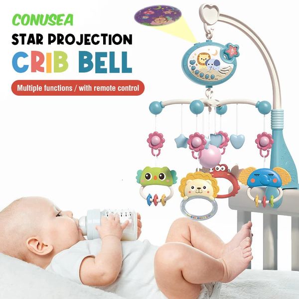 Baby Crib Mobile Rassel mit Projektor-Säuglings-musikalisches Nachtspielzeug für 0-12 Monate Bettglocke für geborenes Kleinkindgeschenk 240514