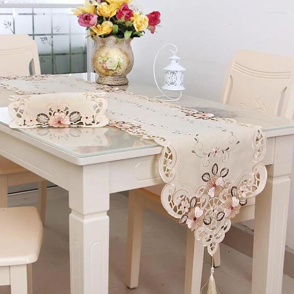 Tischtuch bestickter Läufer Tischdecke für Hochzeitsfeier Dekoration Vintage Blumenspitze Quasten Jahr Dekor Home Home
