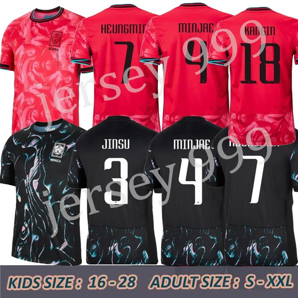 Jersey de futebol da Coréia do Sul Novo 24 25 HEUNG-MIN SON Kang na equipe nacional de Lee 24 25 Camisa de futebol Kit Kit Kit Set 22 23 Home Away Men Uniform Red Black Fan Player Versão