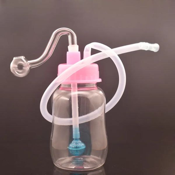 Nuovo tubo d'acqua bong di bruciatore di olio di plastica con tubo di bruciatore di olio di vetro pirex maschio da 10 mm con tubo di silicone per fumare