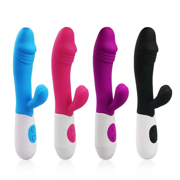 Silicone Lesbian Battery Emputando a rotação telescópica Rotação Dildo Sex Toy Clitoris G Spot Rabbit Vibrator para mulheres