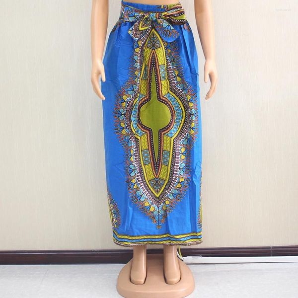 Этническая одежда африканская женская юбка для ротовой восковой восковой карман упругая талия Дасики с стволами модный принт долго