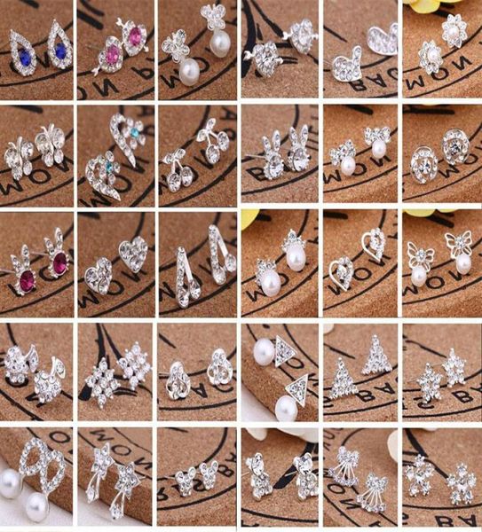 45 Estilos Creative Ear Studs Fashion Snowflake Beer Crystal Rhinestone Pearl Stud Jewelry Brincos EA080 288N9160644