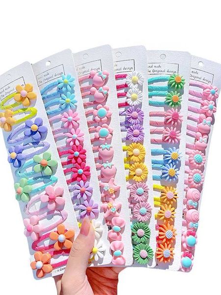 Haarzubehör 10 Stücke/Set niedliche Cartoon Girl Regenbogen Blume Haare Clip Childrens süße Haardekoration Pony Hair Eimer Haarzubehör D240513