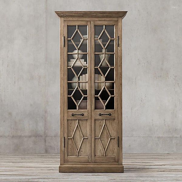 Placas decorativas Armário de vinho French Retro Door Double Double Four Bookcase