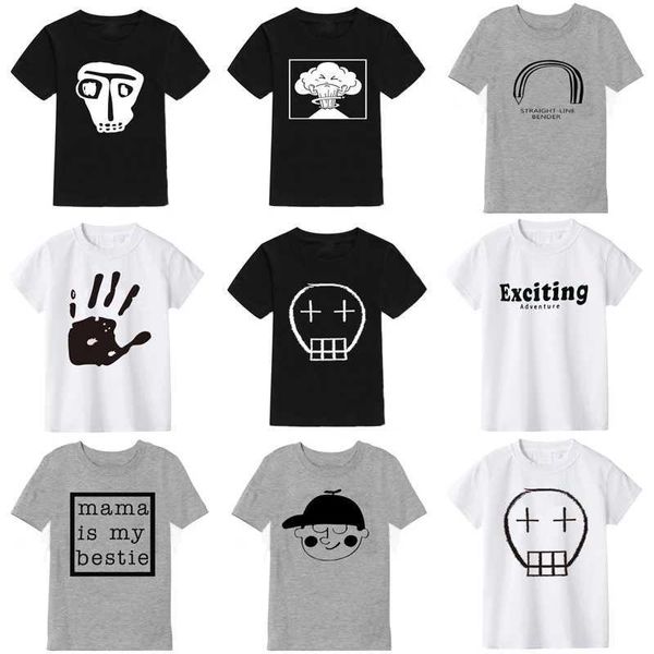 T-Shirts 2024 Yeni Çocuk T-Shirt Kafatası Moda Karikatürleri Pamuk Kısa Kollu Erkekler Tişörtler Çocuklar İçin Üstler Erkek Yaz Kıyafetleri 2-10y T240513