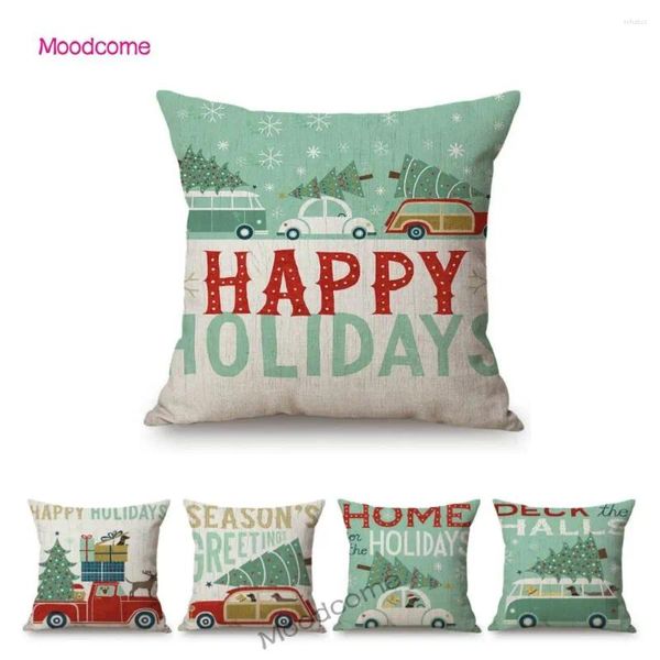 Pillow aconchegante desenho animado Feliz feriado de Natal decoração de cão de anima de anima de natal carro sofá estojo verde santa arte capa