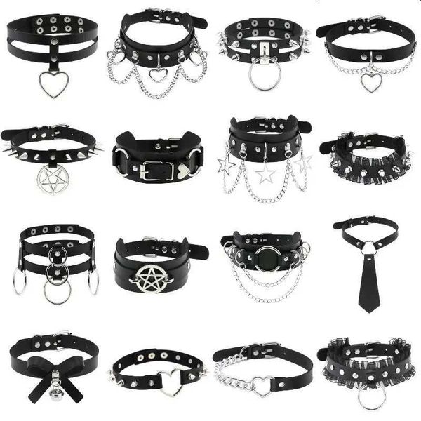 Chokers 1pc Harajuku Sexy Mädchen herzförmige Nieten Schwarze Hip Hop Halskette DIY Cool Männer Rolle spielen Gothic Star Guardian PU Leder Halskette Schmuck D240514