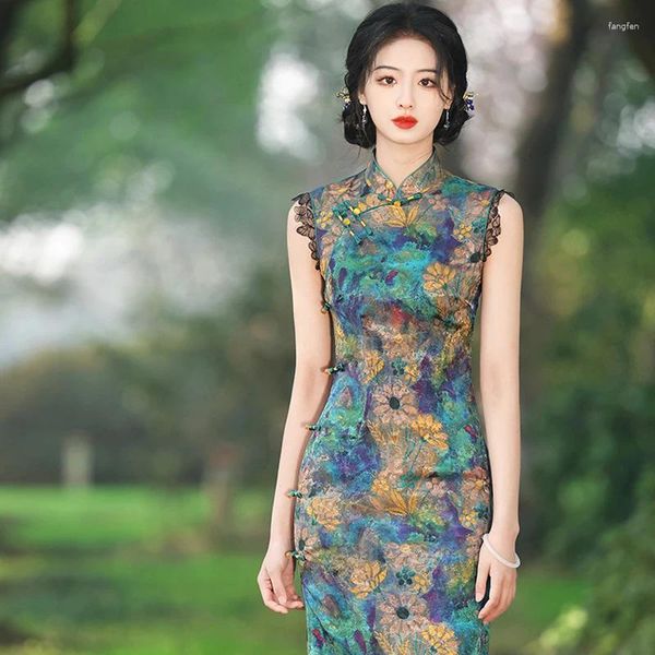 Abbigliamento etnico sexy senza maniche slim cheongsam vintage migliorato abito tradizionale cinese femminile plus size 3xl qipao novità elegante