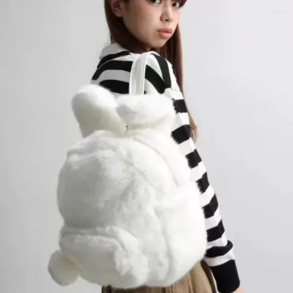 Рюкзак корейский стиль Kawaii Пушистые женщины милые харадзюку белые аксессуары Y2K Розовые 90 -е инди -эстетические модные сумки