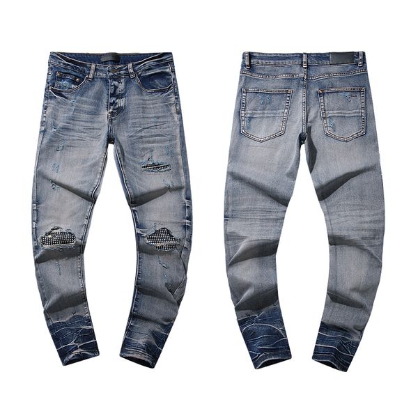 Jeans mans pantaloni designer adesivi magri neri skinny wash light moto moto rock revival jogger vere religioni uomini