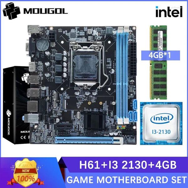 Placas-mãe Mougol H61 LGA1155 Desktop placa-mãe Intel Core Dual I3-2130 3,4 GHz CPU DDR3 4 GB Kit de memória suporta M.2 Sata VGA