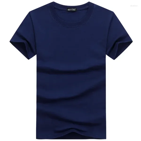 Herrenanzüge B8509 Casual Style einfache Feste Farbe T-Shirts Cotton Marine Blue Reguläre Fit Sommertimen Tee Shirts Mann Kleidung