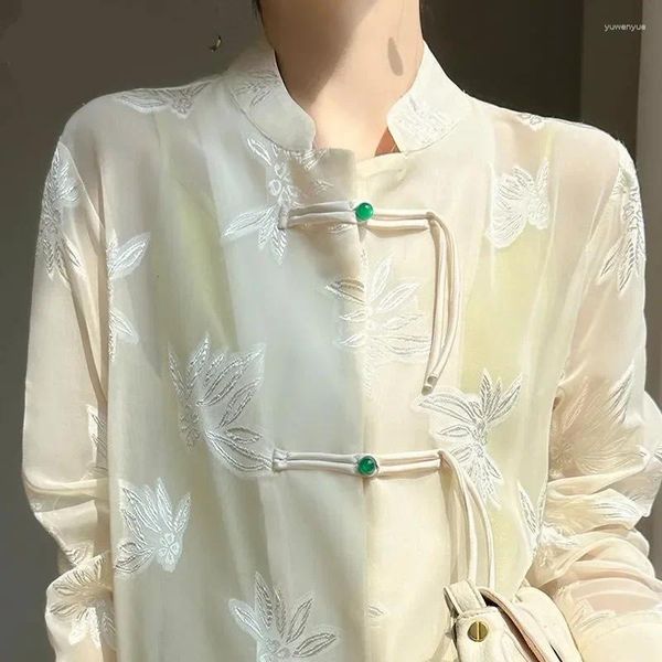 Ethnische Kleidung 2024 Sonnenschutz Shirt Frauen Chinesische Tang Kleidung Mesh Mantel Qipoa Vintage Button Down Top Lose Jacke Plus Size