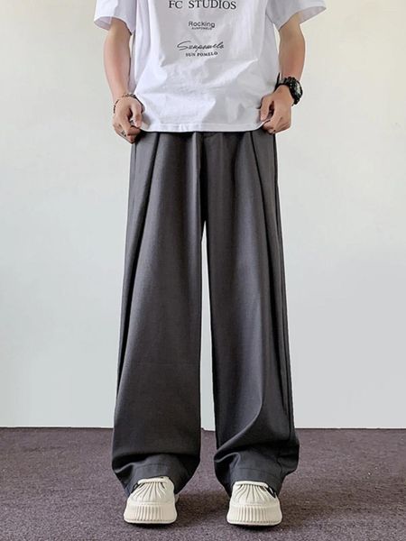 Мужские костюмы 2024 летние повседневные брюки моды Ледяные шелковые хлопковые брюки широкие эластичные талию.