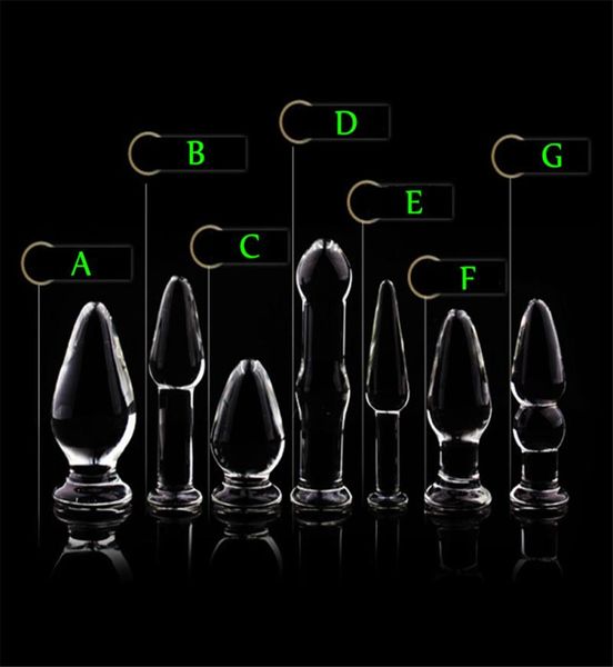 7 Modello Transparent Crystal Glass Anal Plug Small Anus Dildo Butts Cash Masturbation Sex Toys per Woman Man2640585