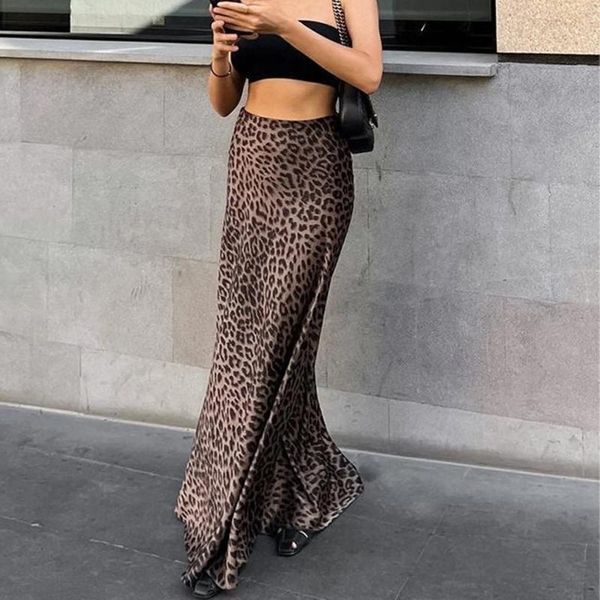 Röcke Leopardendruck für Frauen Trendy Sommer sexy Fischschwanz Maxirock mit Bodycon Feder Fellboden Faldas
