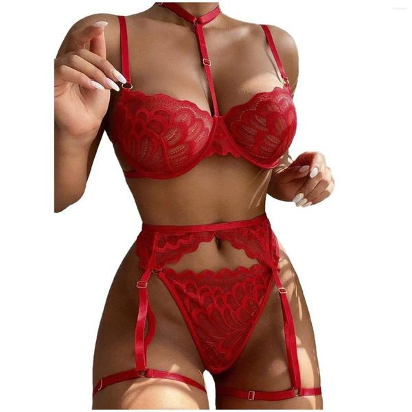 Reggiseni set più dimensioni da donna lingerie abbigliamento da sonno femminile in pizzo notturno babydoll mesh sexy notturtwear mutande reggiseno e slip garter