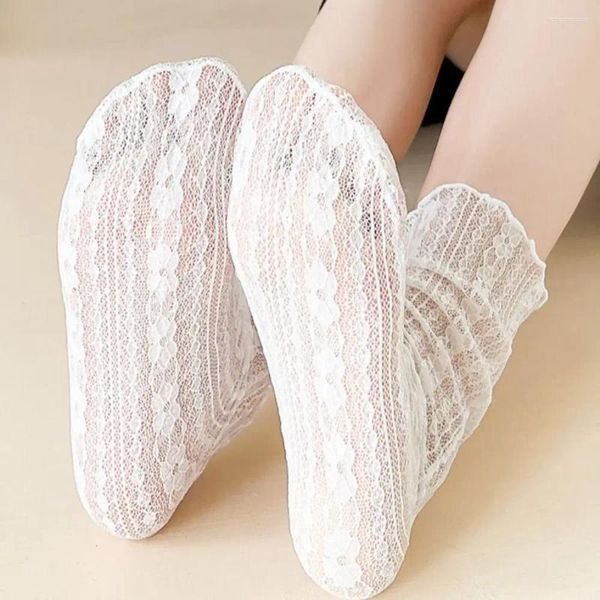 Donne calzini rinfrescanti in maglia a prova sottile e estate in pizzo coreano con stampa fiore di cotone traslucido