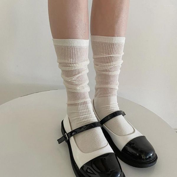 Donne calzini ragazze primavera estate di moda sottile colore solido seta cucitura a maglia giapponese a strisce verticali accumulate calze