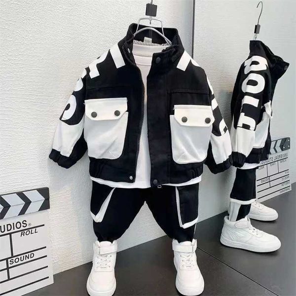 Kleidungsstücke Jungen Kleidung Set Jacke Set Frühling/Sommer Kleidung Childrens Sportswear Set Boys Baby Jackethose Zweiteiler Set 2024 Neues Modell D240514