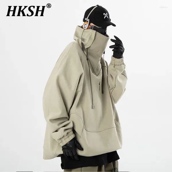 Moletons masculinos hksh pesado setor outono inverno hip hop hip high colar tático moletom toca mar letra impressão de casacos de algodão hk0157