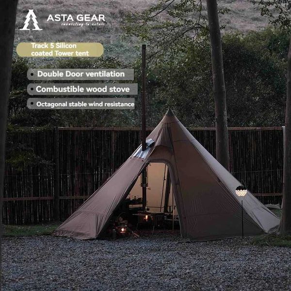 Палатки и укрытия Asta Gear Track 5 Pyramid Tent Bushcraft Легкий 4-5 человек на открытом воздухе в походы с лыжными ветрозащитными Tentq240511