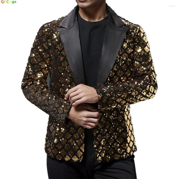 Ternos masculinos Gold brilhante lantejoulas de terno de traje de casamento vestido de festa casaco prateado azul preto blazers s m l xl xxl