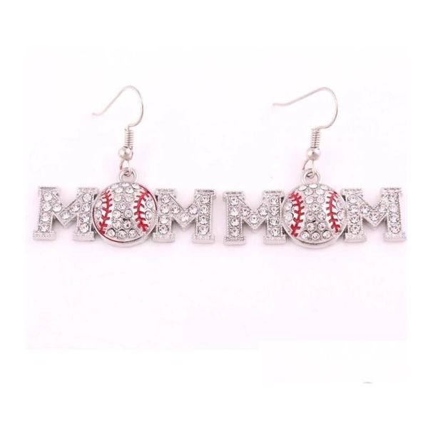 Collezionabile per la mamma da baseball Mom Rhinestone Softball Earring Orening Stalling Collana Bling Sports Game Post Basketball Volleyball DR DHCJG