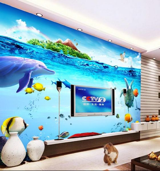 3D стена роспись подводный мир PO обои милые дельфины рыбные обои современное отделение внутренних