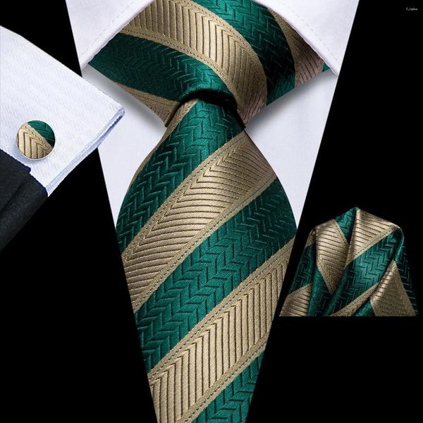 Бабочка Hi-Tie Designer зеленый полосатый элегантный галстук для мужчин модная бренда Свадебная вечеринка галстук из ручной работы.