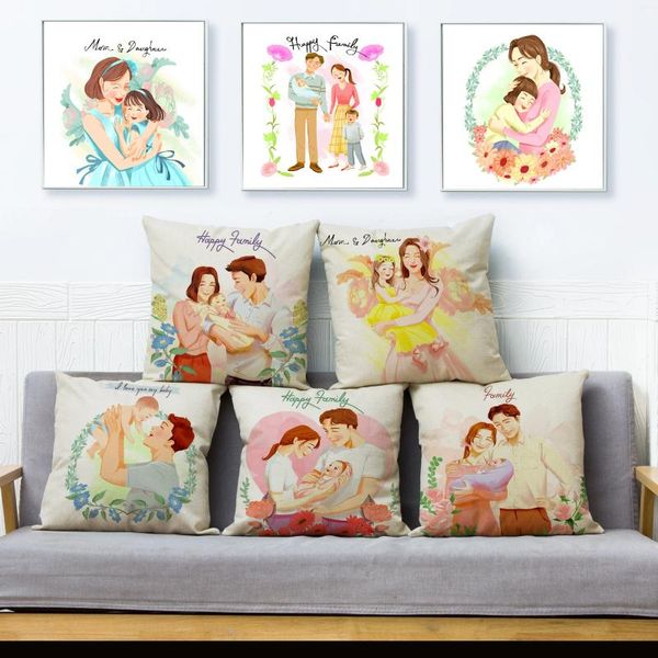 Подушка милый мультфильм счастливая семья мама детская припечатка 45 Постеянка для покрытия подушки на диван домашний декор поволочка