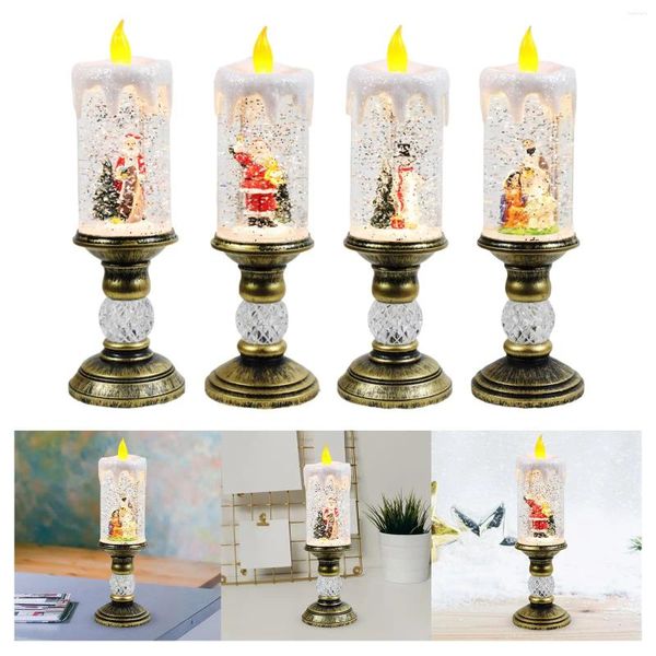 Figurine decorative Music Box Christmas Musical Candlestick e Luce notturna a forma di candela